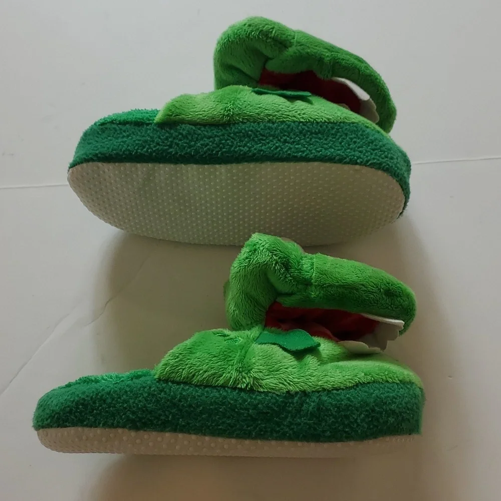 Kids green dragon slip on slippers
